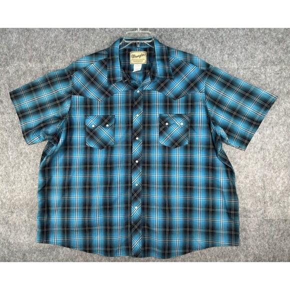 Wrangler Western Shirt Plaid Pearl Snap Short Sleeve Cowboy Size 3XL Lot Of 2 - Picture 2 of 15